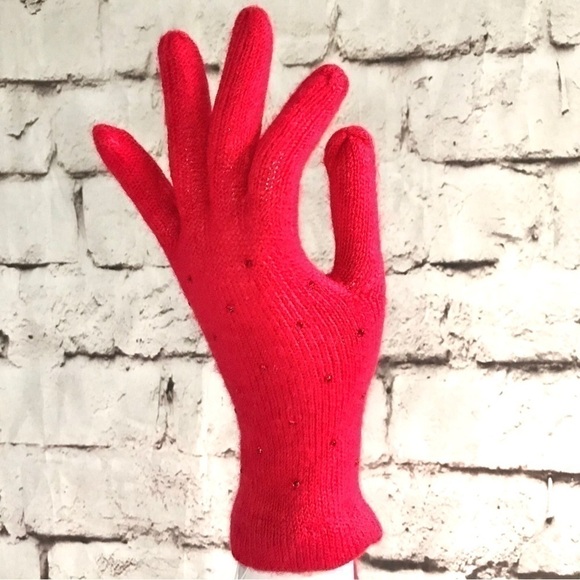 NWT Embellished RED Knit Gloves One size 1 Pair NEW WITH TAGS - Picture 3 of 15